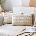 MIULEE Lumbar Corduroy Decorative Throw Pillow Covers 12x20 Cream White | Pack by MIULEE