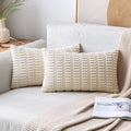 MIULEE Lumbar Corduroy Decorative Throw Pillow Covers 24x12 Cream White | Pack by MIULEE