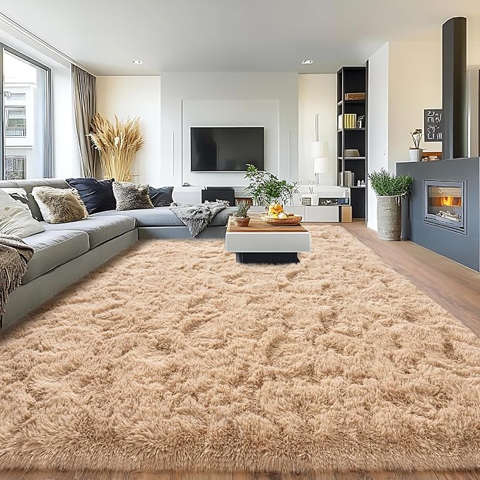 Pionblank Large Area Rug for Living Room 10x14, Fluffy Shag Rug, Camel | Modern by PIONBLANK