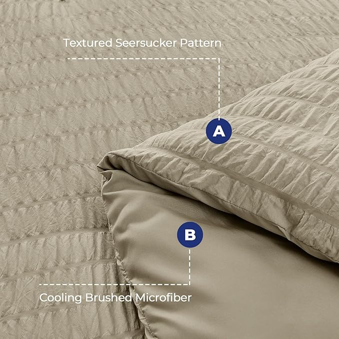 HYMOKEGE Linen Twin XL Comforter Set Seersucker 5 Pieces, All Season Luxury Bed in a Bag for Bedroom, Bedding Set with Comforter, Sheets, Pillowcase & Sham