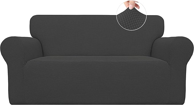Easy-Going Stretch Loveseat Couch Covers Washable Dark Gray | 1-Piece Loveseat by Easy-Going