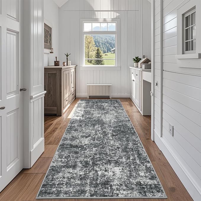 Aelenmu Runner Rugs for Hallways Kitchen 2.6x8 Non Slip Washable Black Grey | by Aelenmu