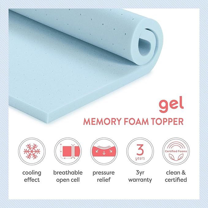 Best Price Mattress 4 Inch Ventilated Memory Foam Mattress Topper, Cooling Gel Infusion, CertiPUR-US Certified, Dorm Essentials, Full
