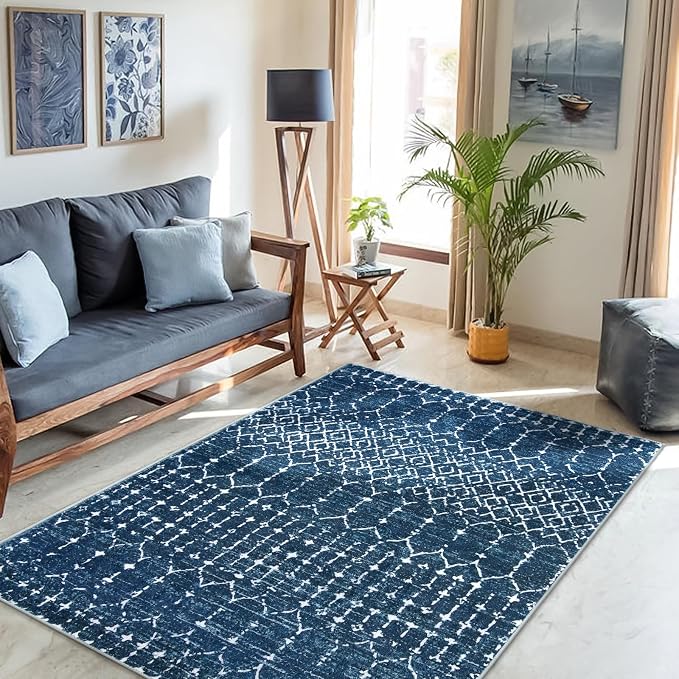 Lahome Moroccan Blue Carpet for Living Room 4x6 Area Rug Non-Slip Ultra-Thin - Image 7