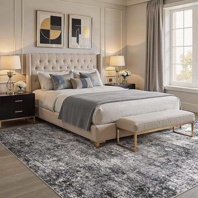 DMOYEST Area Rug Living Room Rugs 10x11 Washable Abstract Grey Carpet | Neutral - Image 2