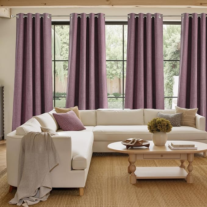 NICETOWN Greyish Purple Faux Linen Room Darkening Rod Pocket Curtains 63 inch - Image 4