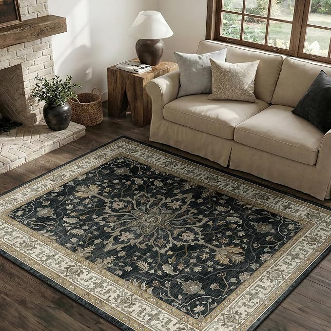 RELEANY Washable Area Rug, Water Repellent, Pet Friendly, Vintage Floral Boho - Image 2