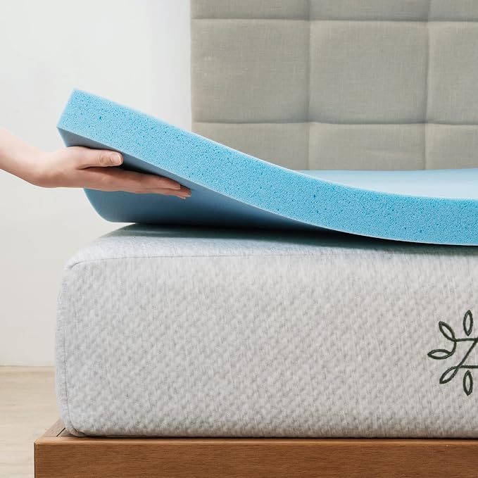ZINUS 2 Inch Green Tea Cooling Gel Memory Foam Mattress Topper, Cooling Gel Foam, CertiPUR-US Certified, King, Blue