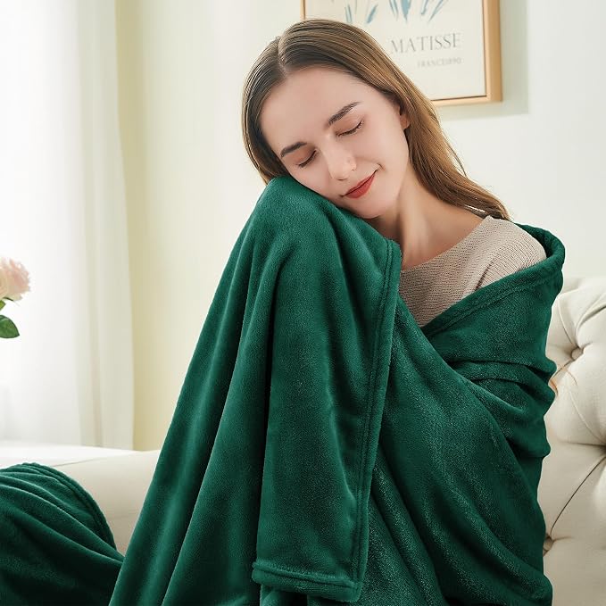 BEDELITE Fleece Blanket Soft Plush Queen Bed Blanket Forest Green 90"x90" | - Image 3