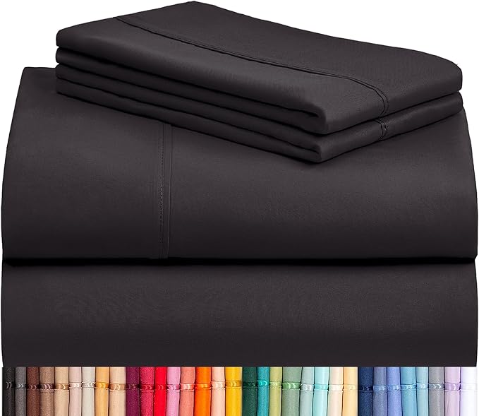 LuxClub 4 PC Full Sheet Set, Breathable Luxury Bed Sheets, Deep Pockets Wrinkle Free Cooling Bed Sheets Machine Washable Hotel Bedding Silky Soft - Black Full