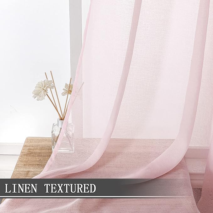 Tollpiz Sheer Curtains Linen Textured Living Room Curtain Sheers Light - Image 2