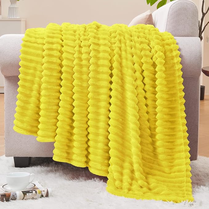BEDELITE 3D Ribbed Jacquard Yellow Fleece Twin Blanket by BEDELITE