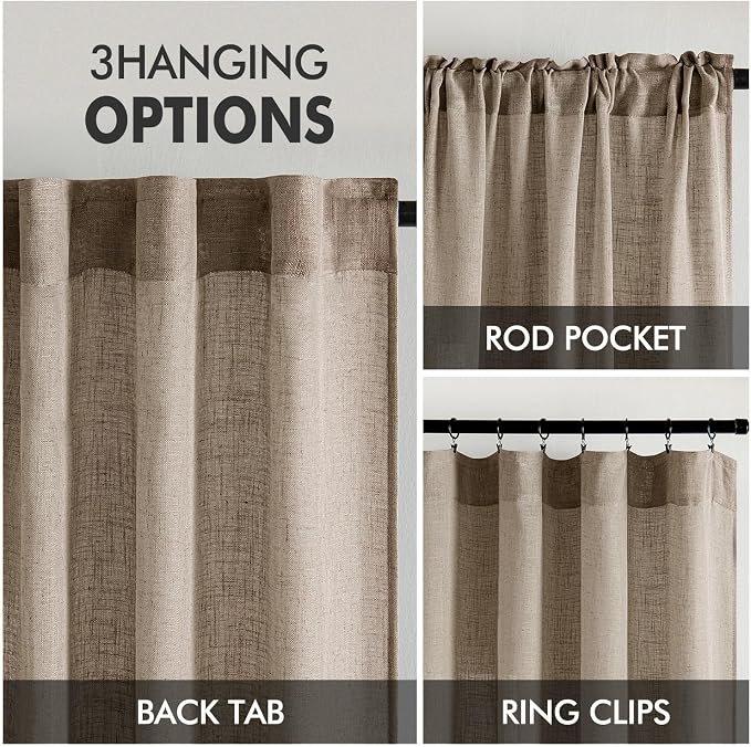 MIULEE Taupe Grey Linen Curtains 52x45 Inch Length 2 Panels - Image 3