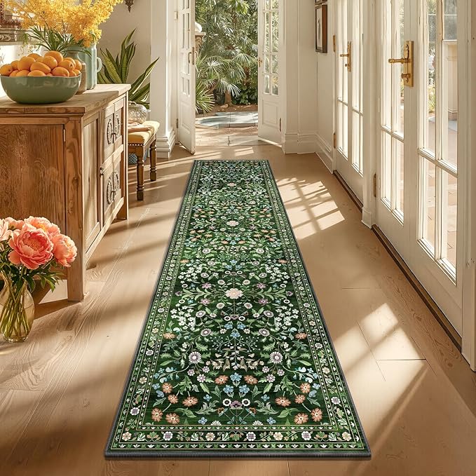 Yamaziot 2x8 Washable Hallway Runner Rug Non Slip Carpet, Colorful Green | Soft by Yamaziot