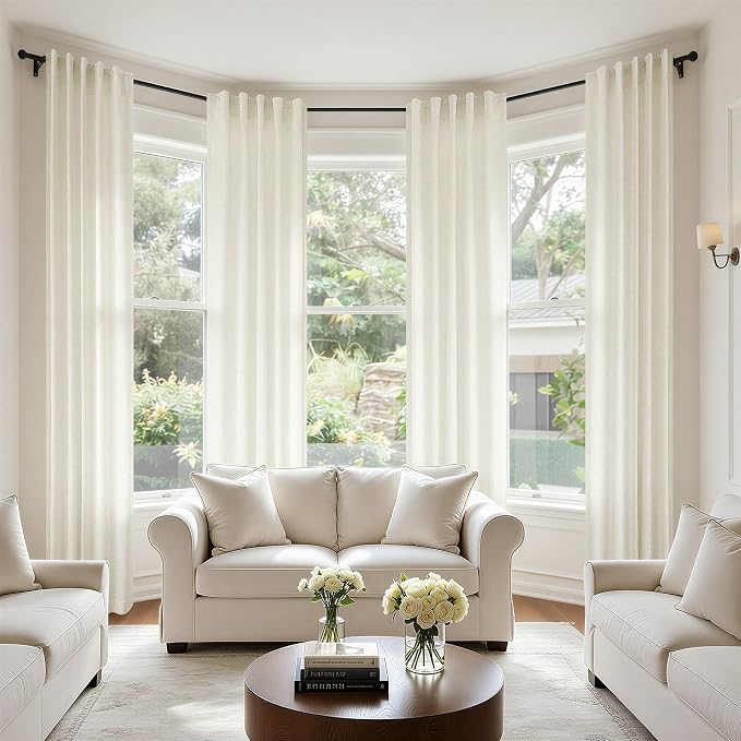 Natural Linen Curtains for Small Windows 38 Inch Wide 2 Panels Set Back Tab - Image 9