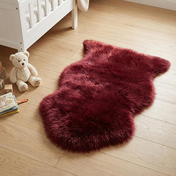 duduta Burgundy Faux Sheepskin Rug 2x3 ft, Fluffy Fur Seat Chair Covers | Shag - Image 6