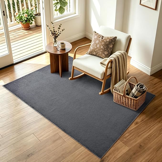 3x5 Dark Grey Solid Area Rug Washable Non-Slip Soft - Image 4