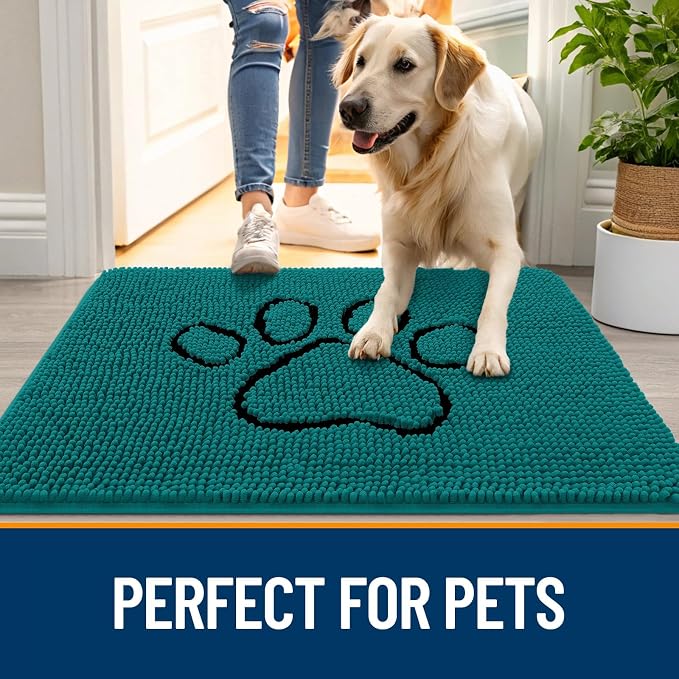 OLANLY Dog Door Mat for Muddy Paws 30x20, Paw Print Design Chenille Mud Mat | - Image 6
