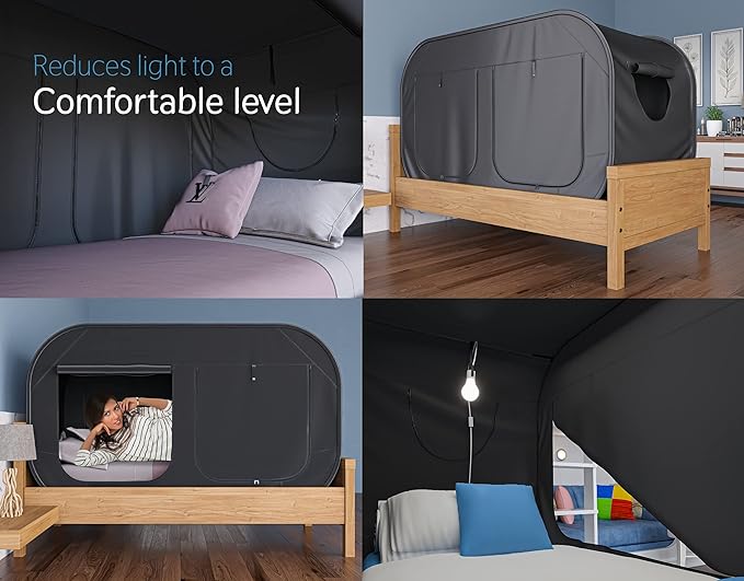 TidyFriend Twin Bed Tent, Pop-Up Privacy Canopy & Tent Beds for Kids and Adults – Cozy, Light Blocking, Breathable Pongee Fabric for Sleep, Play, or Study, Collapsible Design (Black)