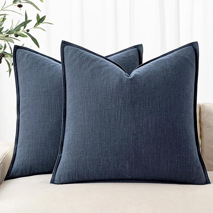 MIULEE Decorative Linen Pillow Covers 18x18 Inch Indigo Blue | Boho Farmhouse​ by MIULEE