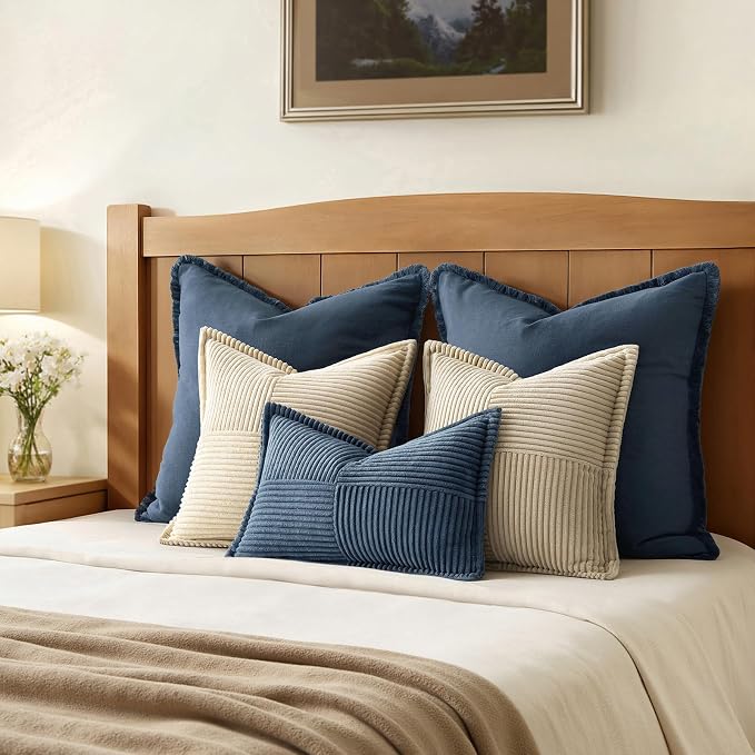 MIULEE Blue Corduroy Lumbar Pillow Covers 12x20 Inch 12x20 Inch - Image 6