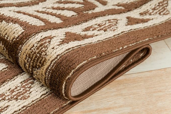 Custom Length Cut to Size Tribal Ethnic Southwestern Inspired Hallway Runner Rug, Non Slip Rubber Backed, 31 inch Wide X Customized Length, Mayan Brown, 31 inch X 12 feet