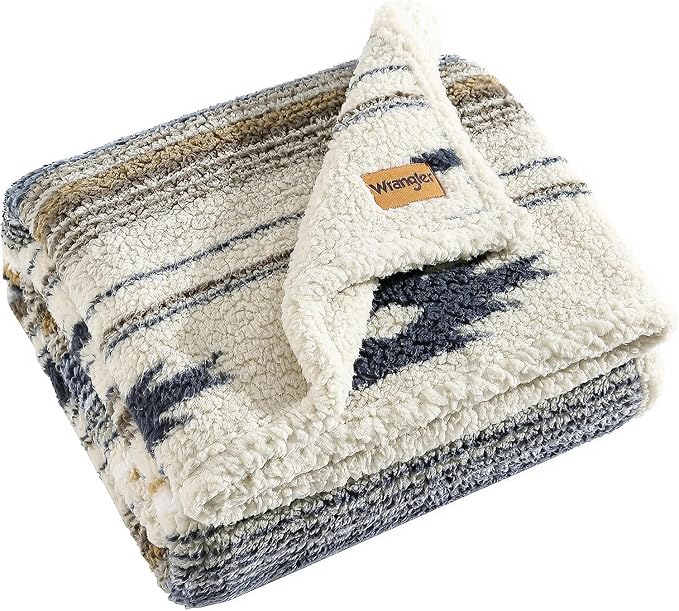 Wrangler - Throw Blanket with Sherpa Reverse, Super Soft Plush Bedding by Wrangler%C2%AE