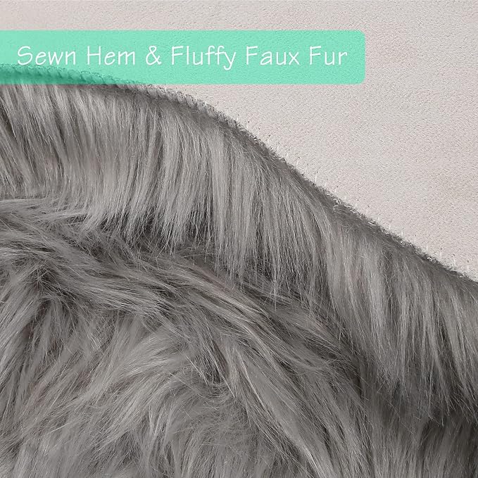 duduta Grey Faux Sheepskin Runner Rugs 2x6 ft, Fluffy Fur Couch Covers | Shag - Image 4