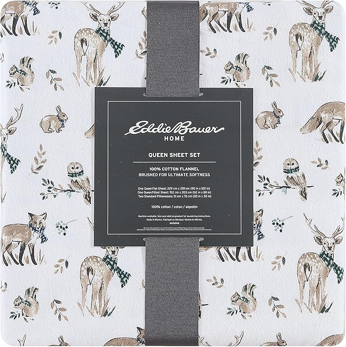 Eddie Bauer - King Sheets, Cotton Flannel Bedding Set, Brushed For Extra Softness, Cozy Home Decor (Woodland Friends, King)