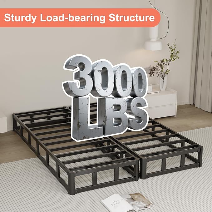 7 Inch Queen Box Spring, Split Design for Easy Setup in Apartments, Heavy Duty Steel Frame, Non-Slip Mattress Base Fabric Cover, Noise Free