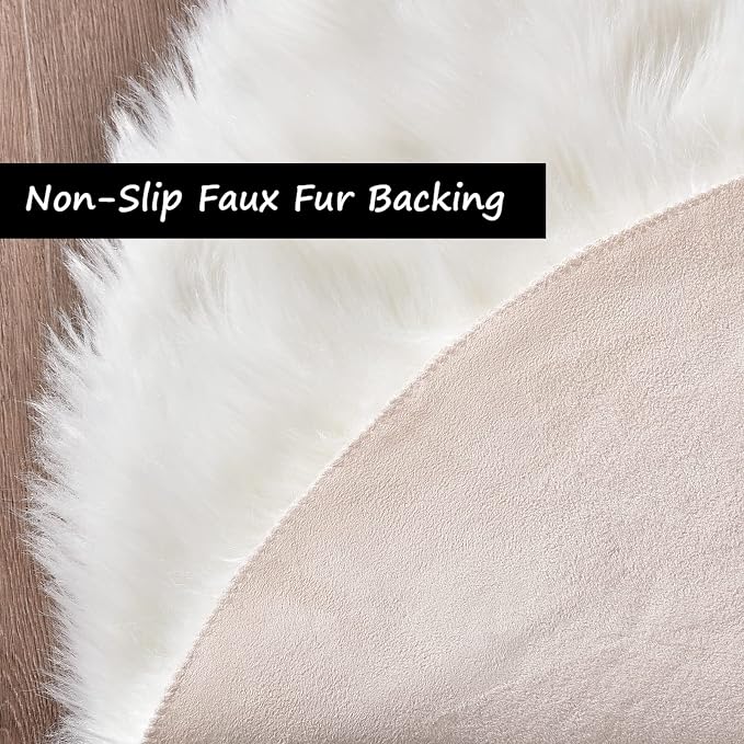 Goolela White Round Rug 3ft Fluffy Faux Sheepskin Fur Rug Small Circle Fuzzy - Image 4