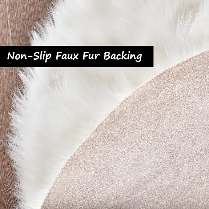 Goolela White Fluffy Fuzzy Rug 3x5 Faux Fur Sheepskin Rug - Image 4