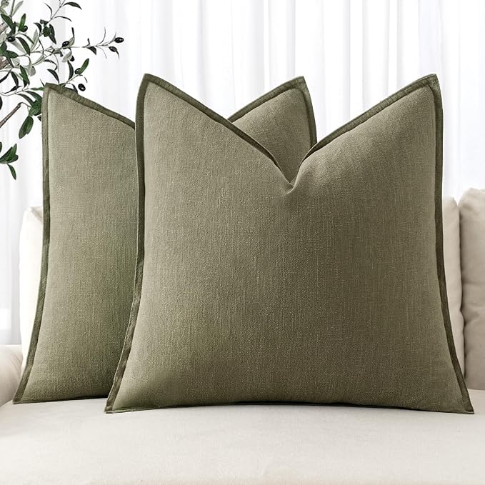 MIULEE Decorative Linen Euro Sham Pillow Covers 26x26 Light Olive Green | Boho by MIULEE
