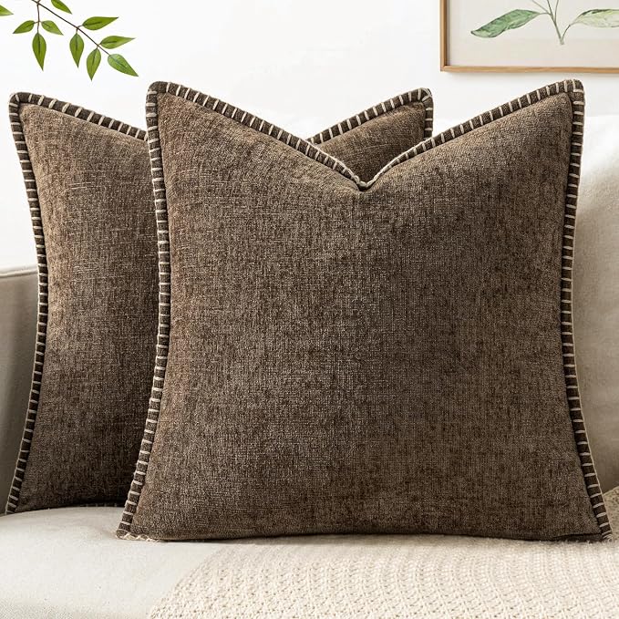 MIULEE Decorative Couch Throw Pillow Covers 16x16 Inch Brown 2 Pack | Farmhouse by MIULEE