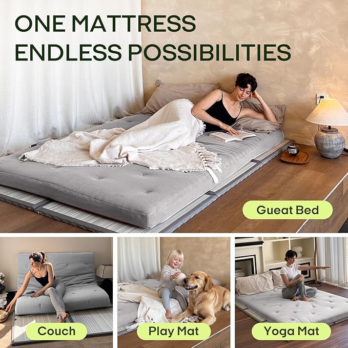 ZonLi Japanese Floor Futon Mattress Full Size 75"x 54", 100% Cotton Cover 2.5'' Thicken Tatami Mattress, Foldable Sleeping Pad, Portable Dormitory Tatami Mat, Roll Up Floor Lounger Bed for Adult