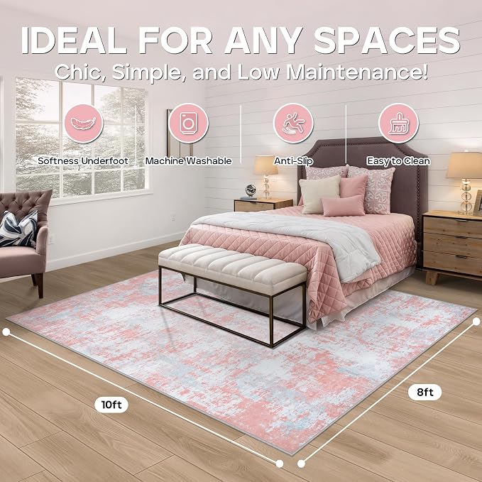 Aelenmu 8x10 Area Rugs for Living Room Bedroom Dining Room Washable Pink | Soft - Image 2