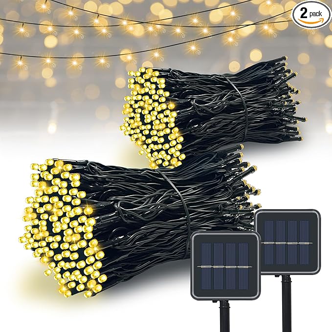 Solar String Lights Outdoor, 2 Pack 79FT 200 LED Waterproof Solar Christmas Lights with 8 Lighting Modes for Tree Yard Garden Party Xmas Decorations