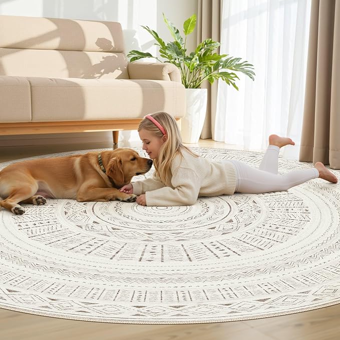 cotiled 8x8 Round Rug 8ft Circle Living Room Boho Area Rugs | Washable Foldable - Image 7