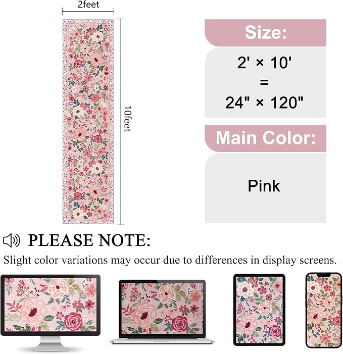 DUKINO 2x10 Runner Rug, Floral Washable Kitchen Runner Rug Non Slip, Low Pile - Image 2