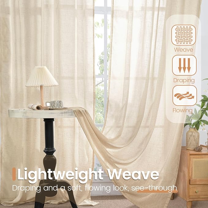 BGment Burlap Linen Curtains 36 Inch Length, Sheer Cafe Drapes Lightweight - Image 4