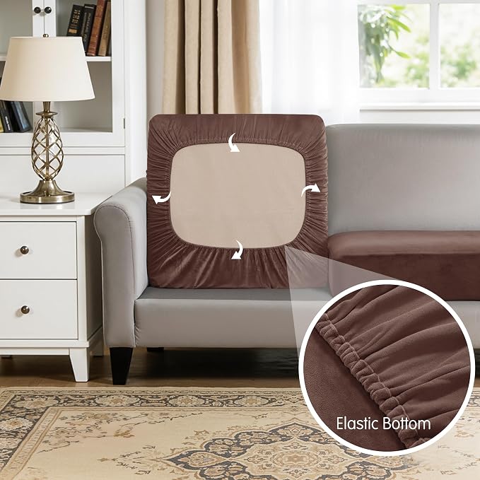 Hokway Velvet Couch Cushion Covers Water Resistant Seat Covers Stretch Sofa - Image 5
