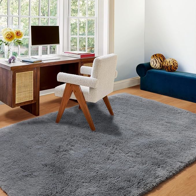 Grey 3x5 Rugs for Bedroom, Fluffy Gray Bedside Area Rug, Ultra Soft Shaggy - Image 9