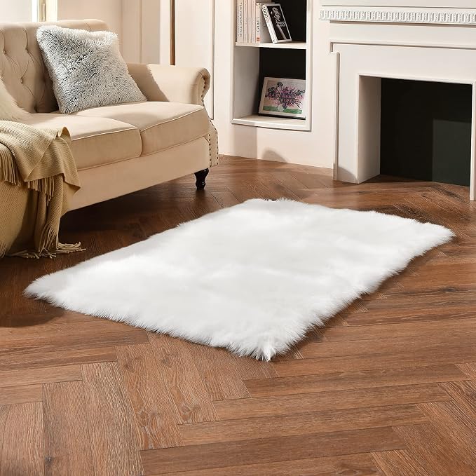 duduta White Faux Sheepskin Fur Rug 3x5 ft, Fluffy Carpet Rug | Shag Fuzzy - Image 4