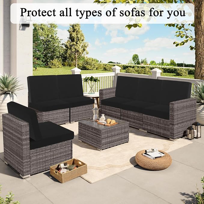 HEBE Outdoor Cushion Covers 12 Pcs, Stretch Patio Sofa Couch Cushion Cover | - Image 8