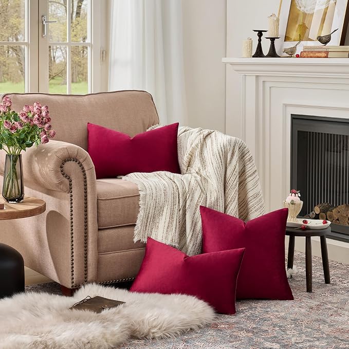 GIGIZAZA Burgundy Velvet Pillow Covers 12x20 Decorative Pillows Pack of 2 | Red - Image 3