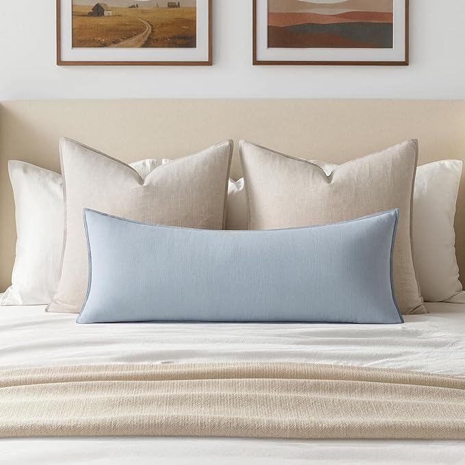 MIULEE Decorative Linen Lumbar Pillow Cover 14x36 Inch Light Blue | Boho - Image 2