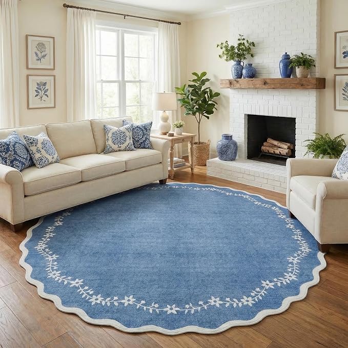 GarveeHome Round Rugs 6ft Scalloped Washable Circle Rug - Image 2