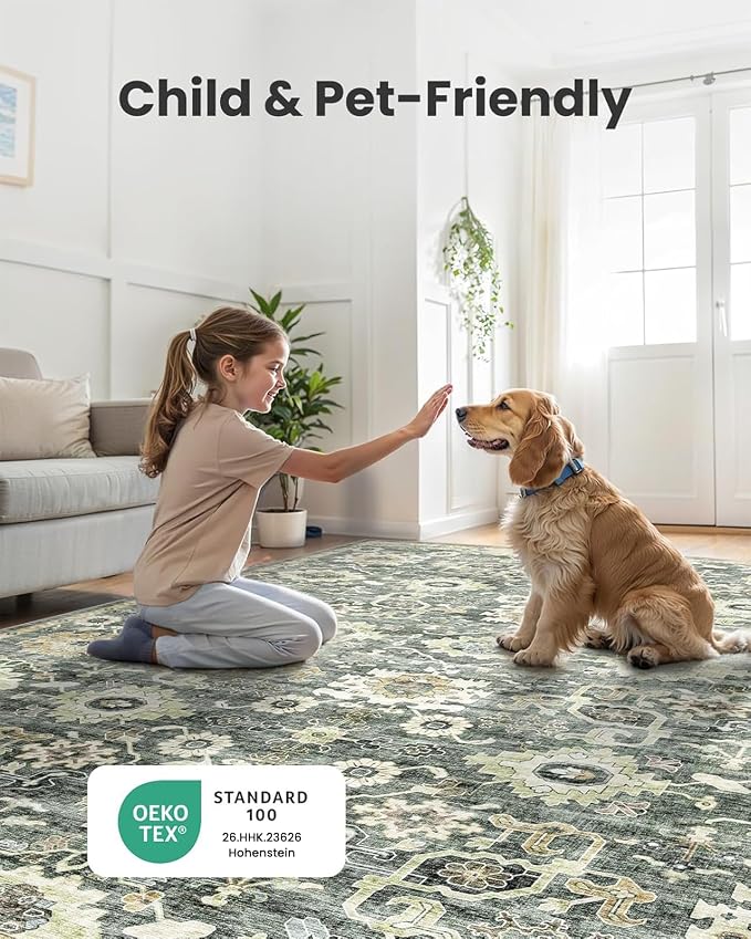 AMADA HOMEFURNISHING 9x12 Washable Area Rug, Low-Profile Large Area Rug - Image 4