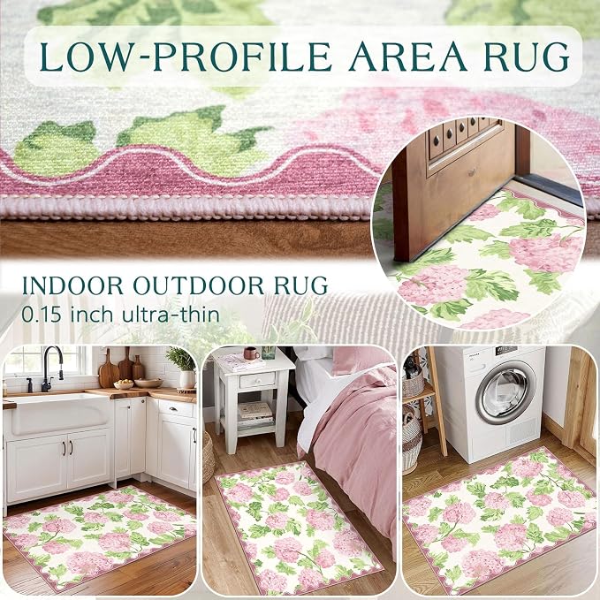 Front Door Mat Outside Entrance, 2x3 Pink White Floral Entryway Rug | Non-Slip - Image 6