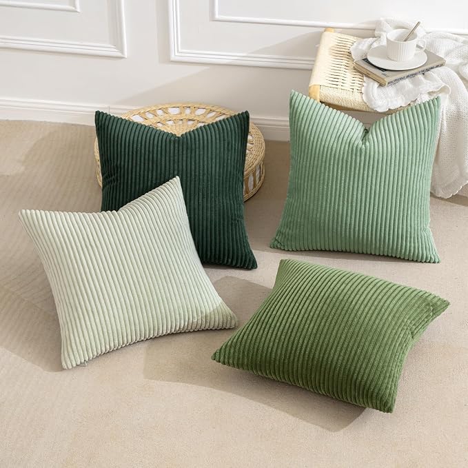 MIULEE Soft Corduroy Decorative Throw Pillow Covers Forest Green 24x24 | Set of - Image 4